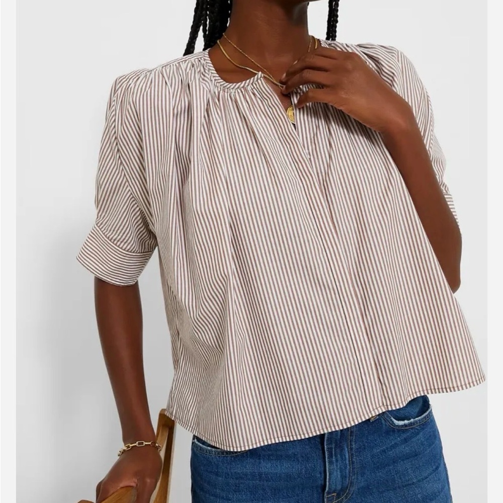 Tuckernuck Darby Blouse, Mahogany and White Striped, Size Large